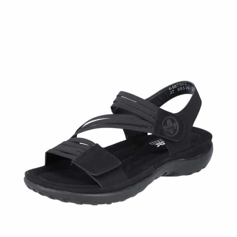 Rieker sandal i sort til dame. Dejlig blød og let, samt elastik remme.