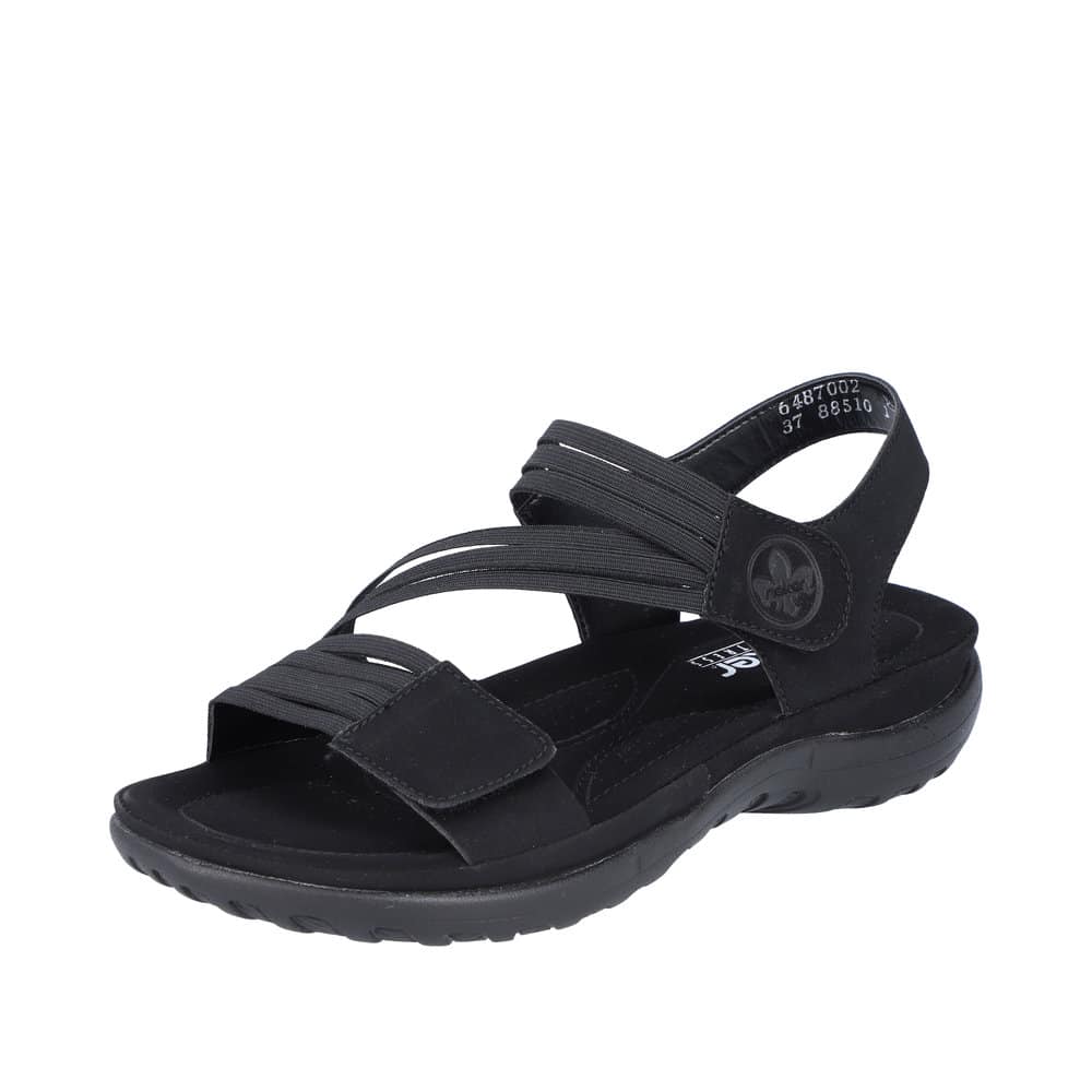 Rieker sandal i sort til dame. Dejlig blød og let, samt elastik remme.