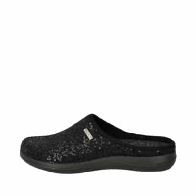 Rohde hjemmesko til dame i sort filt med pailletter og udtagelig sål