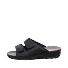 Rohde hjemmesko i sort til dame i ægte skind og med 2 velcrolukninger