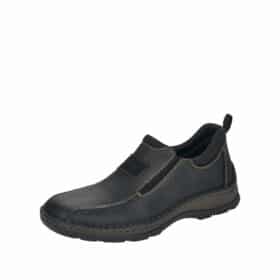 Rieker herresko i sort i skind med stødabsorberende sål