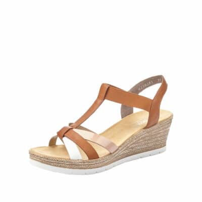 Rieker kilehælssandal i brun til dame med elastik