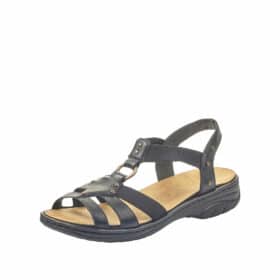 Rieker sandal til dame i sort med elastik rem og udtageligt indlæg