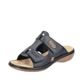 Rieker sandal til dame i sort læder med justerbar velcro