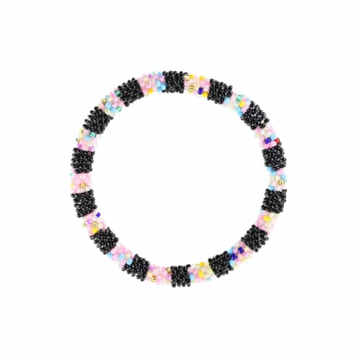 By Stær nepal armbånd i sort og lyserød kombi