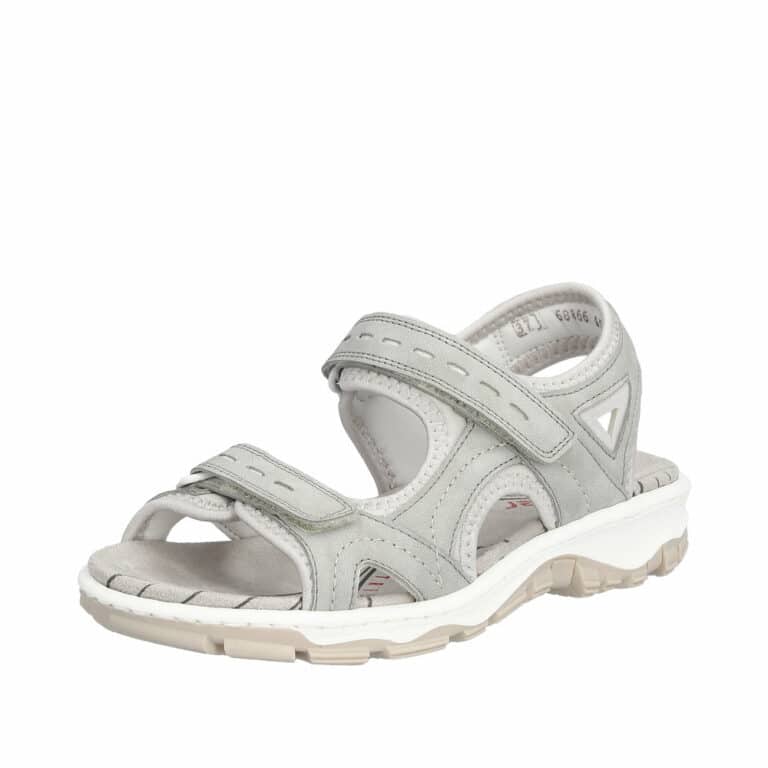 Rieker sandal til dame i grå. Med skridsikker antistress såler og velcrolukninger.