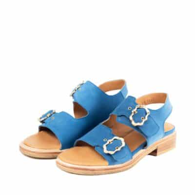 Angulus sandal dame i blå med skindoverdel.