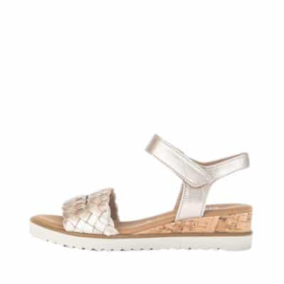 Gabor sandal til dame i guld med velcro og kilehæl