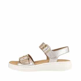 Gabor sandal til dame i guld med velcro og spænde samt kilehæl