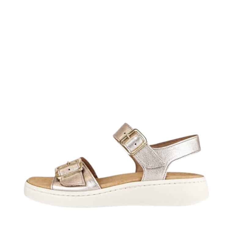 Gabor sandal til dame i guld med velcro og spænde samt kilehæl