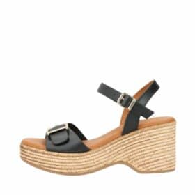 Shoedesign Copenhagen Lourdes sandal til dame i sort med plateausål og kilehæl, lavet af skind