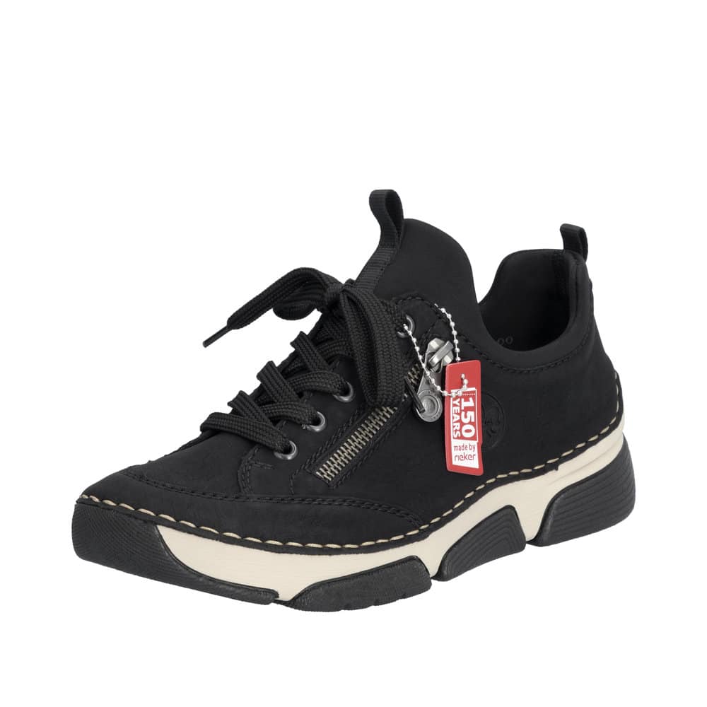 Rieker sneakers til dame i sort med snørebånd og skindsål samt stødabsorbering