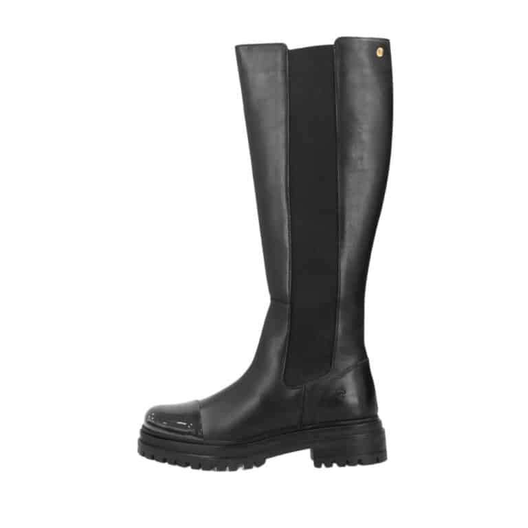 Shoedesign Copenhagen Hasta La Vista P lang støvle til dame i sort med laksnude og overdel i blødt skind