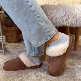 CPH-Comfort hjemmesko til dame i brun ruskind med varm foring