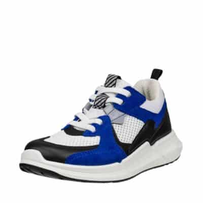 Ecco Biom 2.2 K sneakers til børn i hvid, sort og blå farvekombi, med læder detaljer samt udtagelig sål