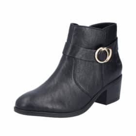 Rieker ankelstøvle til dame i sort med blokhæl og let foring samt stødabsorberende sål