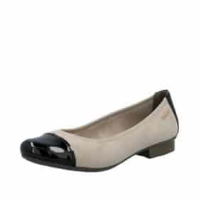 Rieker ballerinasko til dame i beige og sort med laksnude og lak hælkappe