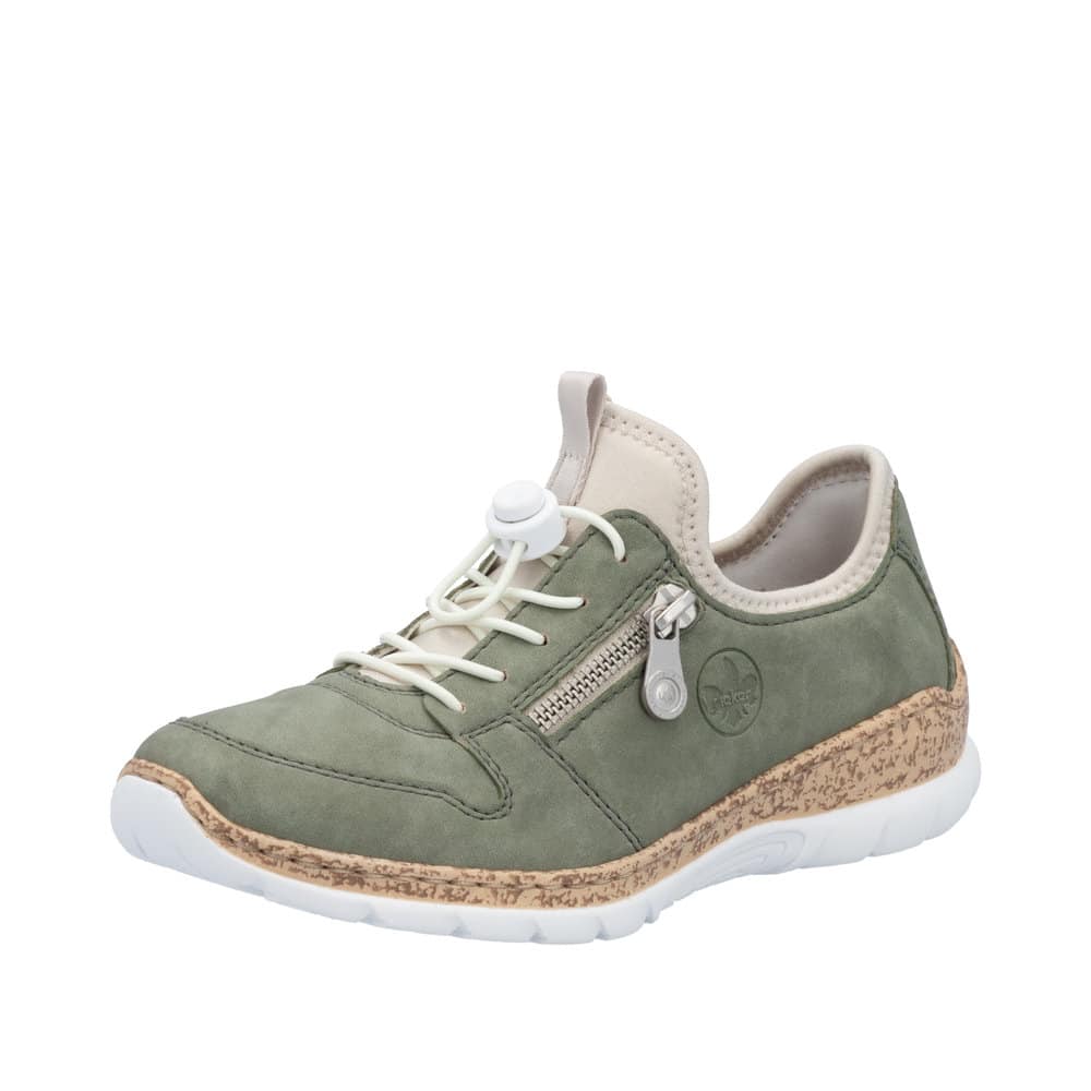 Rieker sneakers til dame i grøn med Memosoft sål og elastik snørebånd