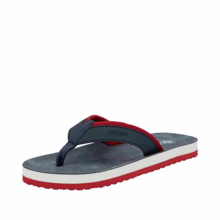 Rieker sandal i blå og rød til herre. Modellen har tå rem og er i en dejlig blød kvalitet.