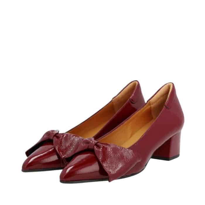 Angulus pumps dame i bordeaux med sløjfe og blokhæl