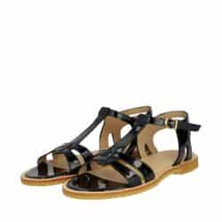 Angulus damesandal i sort lak, lavet af 100% læder med rågummisål og spænde