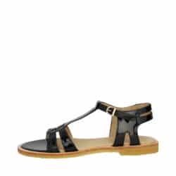 Angulus damesandal i sort lak, lavet af 100% læder med rågummisål og spænde