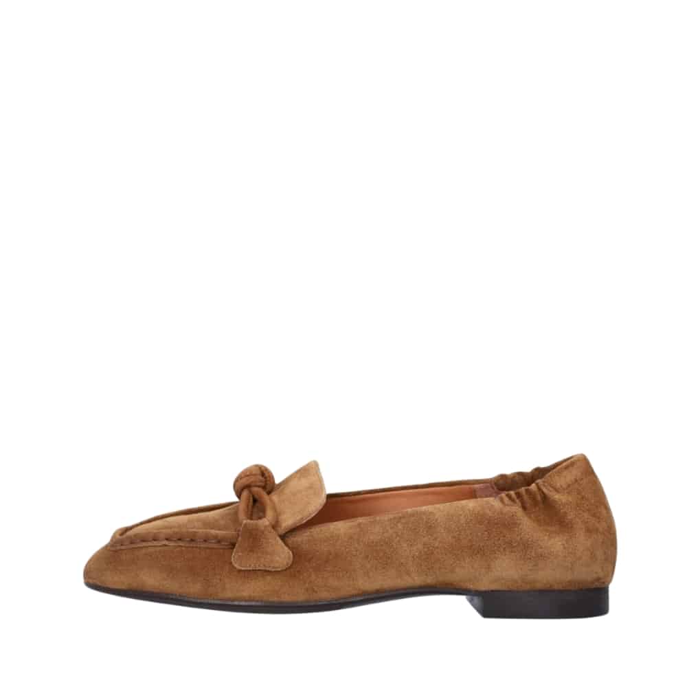 Billi bi loafers til dame i brunt ruskind med elastisk hælkappe og skindsløjfe og samt en blød sål