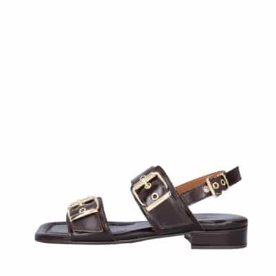 Billi bi sandal til dame i brunt skind med justerbare spænder samt en lille diskret hæl