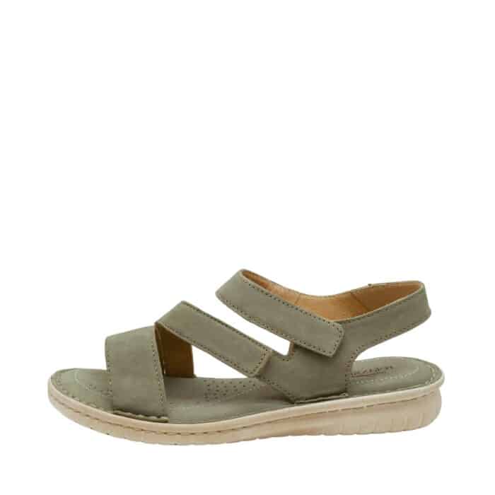 Relaxshoe sandal til dame i grøn, lavet af 100% skind med to velcroremme