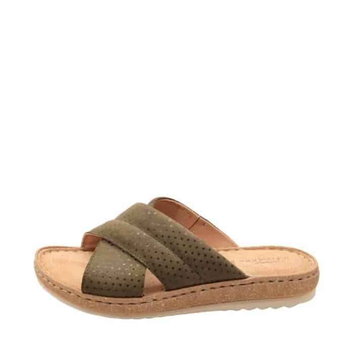 Relaxshoe sandal til dame i grøn med 100% skindkvalitet og krydsrem med flotte detaljer
