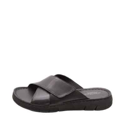 Relaxshoe sandal til dame i sort skind, med velcrorem og hæl på 3,5 cm