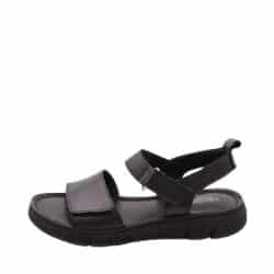 Relaxshoe sandal til dame i sort skind, med to velcroremme og hæl på 3,5 cm