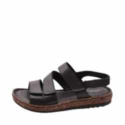Relaxshoe sandal til dame i sort skind, med fire velcroremme
