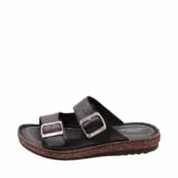 Relaxshoe sandal til dame i sort, lavet af 100% skind med to justerbare spænder og bløde såler