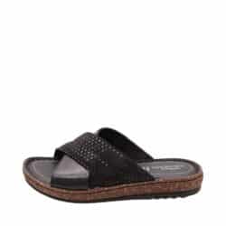 Relaxshoe sandal til dame i sort skind med krydsrem og bløde såler