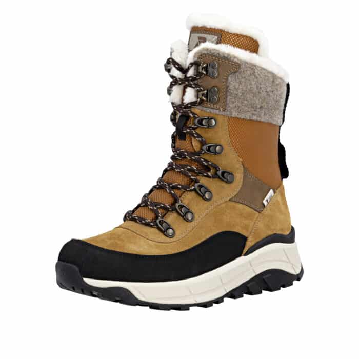 Rieker støvle til dame i brun skind med varm uldforing og udtagelig sål