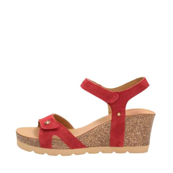 Panama Jack Julia B54 sandal til dame i rød, lavet af 100% skind med to velcroremme og kilehæl