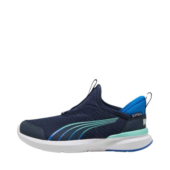 Puma Kruz Sliptech sko til børn i blå med slip in funktion og udtagelig sål
