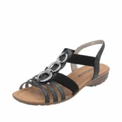 Remonte sandal til dame i grå og sort med elastik i siderne og sølvring