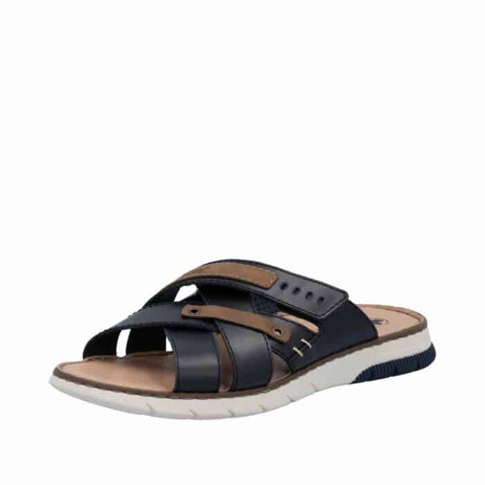 Rieker sandal til herre i blå læder med velcro