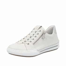 Rieker sneakers til dame i hvid skind med lynlås i siden og udtagelig sål