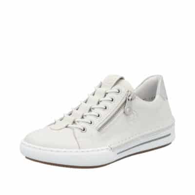 Rieker sneakers til dame i hvid skind med lynlås i siden og udtagelig sål