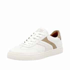 Rieker sneakers til herre i hvid med brune detaljer, samt skind overdel og udtagelig sål