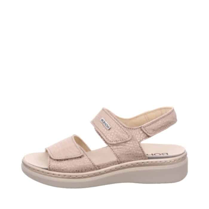 Rohde sandal til dame i beige med tre velcroremme og skindoverdel samt udtagelig sål