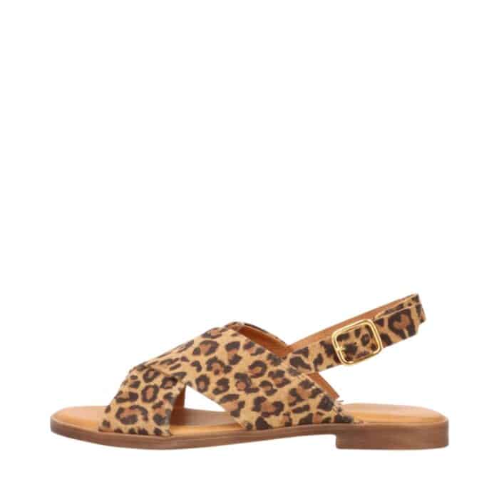 Shoedesign Copenhagen Nicola S sandal til dame i leopard, med ruskindsoverdel samt hælrem med spænde
