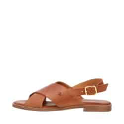 Shoedesign Copenhagen Nicola damesandal i brunt skind, med krydsrem og justerbar hælrem med spænde