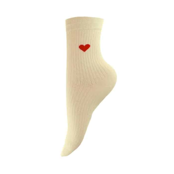 By Stær strømper til dame i råhvid med hjerte detalje