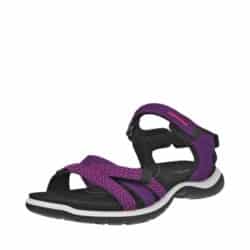 Ecco sandal til dame i lilla, med læderoverdel og tre velcroremme samt skridsikker gummisål