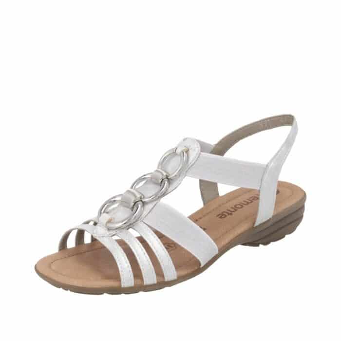 Remonte sandal til dame i hvid med sølvfarvede detaljer og indersål af skind