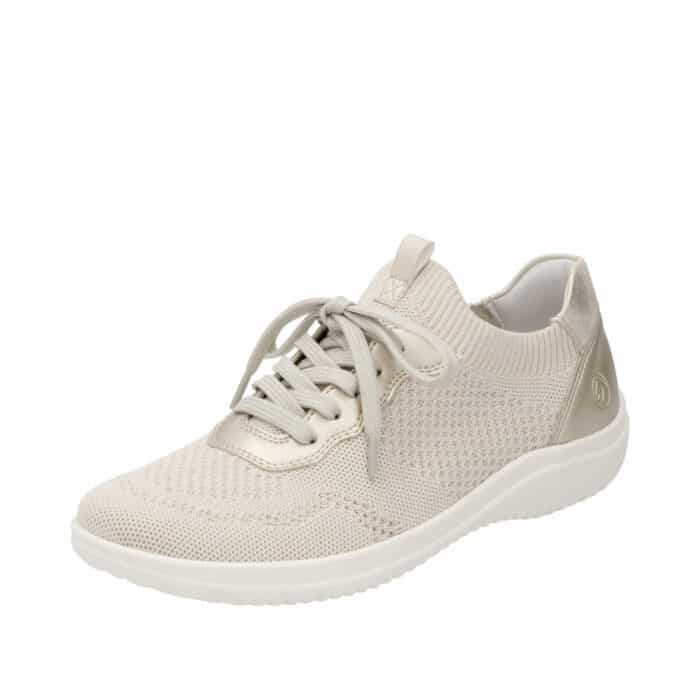 Remonte sneakers til dame i beige, med udtagelig Soft sål og ekstra bredde G
